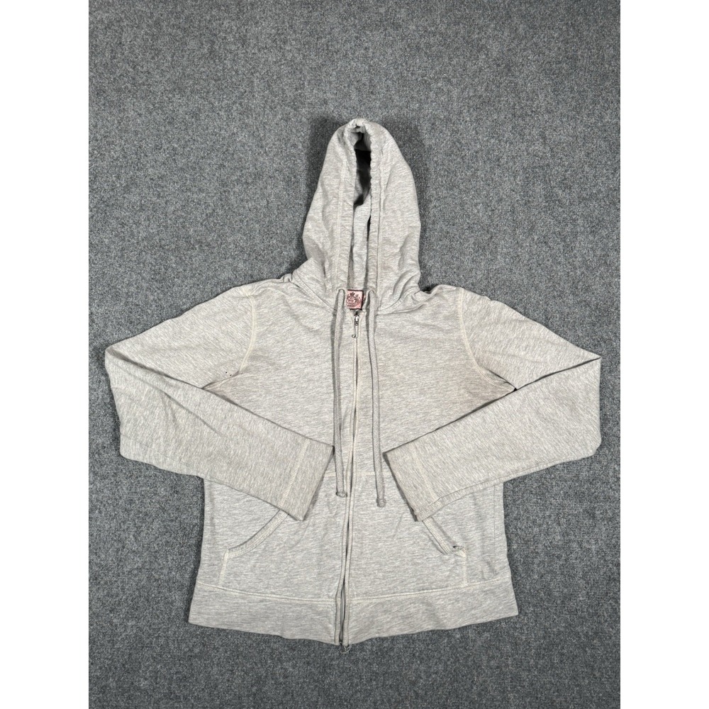 Vintage Juicy Couture Hoodie Womens Large Gray Crop Made in USA J Zipper Classic